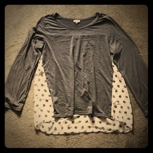 Long sleeve, flowy blouse, sheer polka dot back